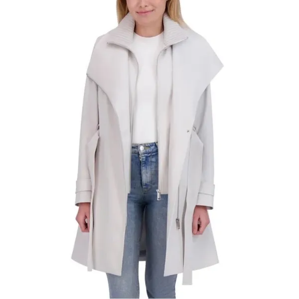 Halston Heritage NEW Halston Women's Belted Wrap Silver Collared Trench Coat With Pockets, Size M - Image 10