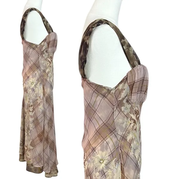 Free People Femme Grunge 90s Y2K Morning Dew Plaid Floral Midi Slip Dress Medium - Image 11