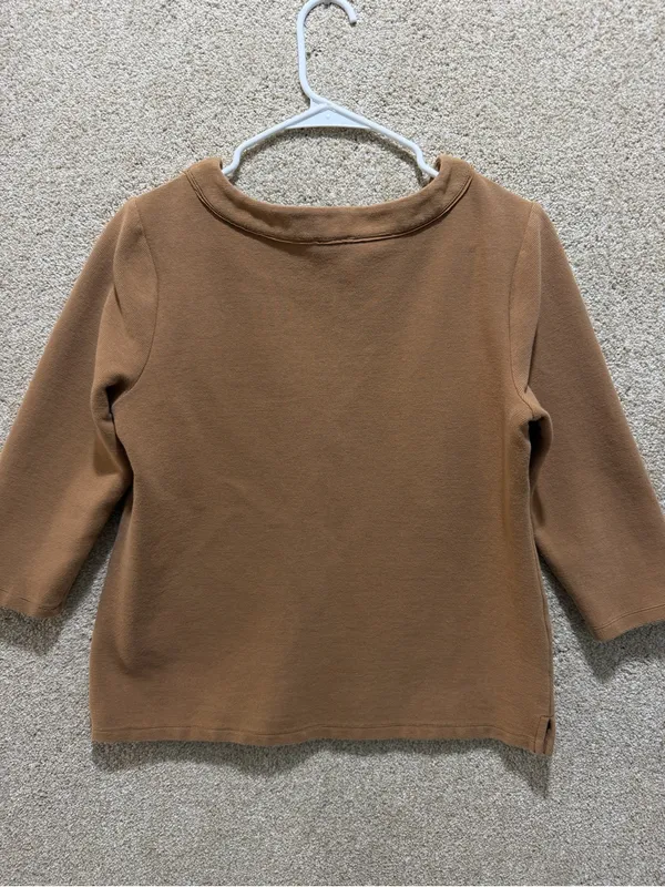 Talbots Camel tan top medium petite stretchy ribbed fall neutral minimal flawed - Image 2