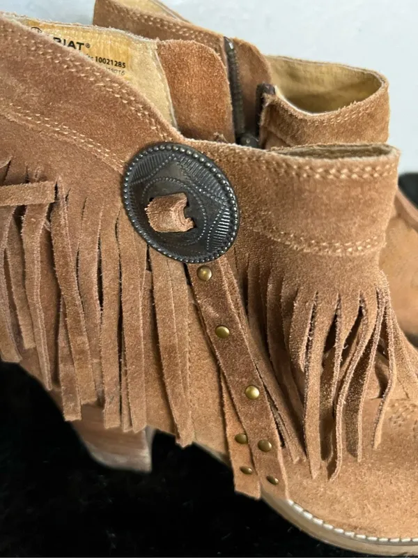 Womens Ariat Unbridled Rust Suede Fringe Ankle Boots Boho Sz. 8.5 - Image 3