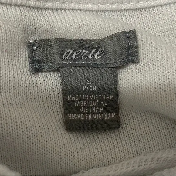 aerie crewneck cropped distressed white athletic sweater cotton blend - Image 5