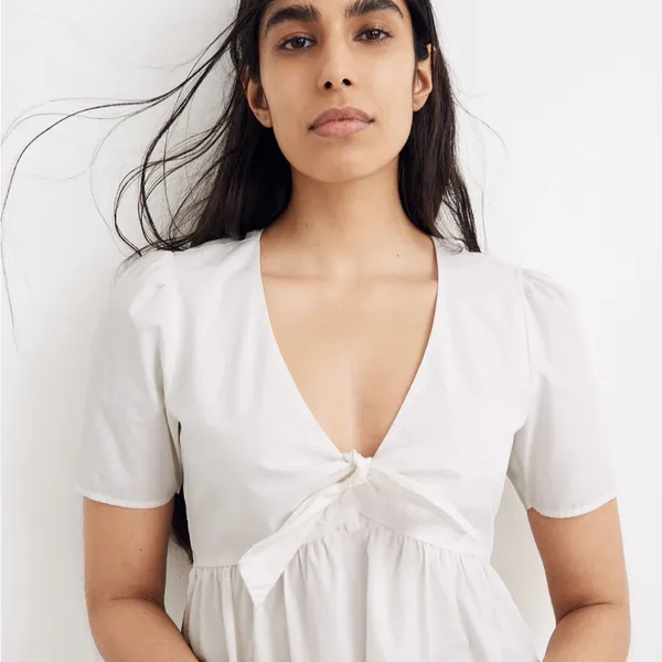 Madewell White Tie Front Poplin Mini Dress size 2‎ - Image 4