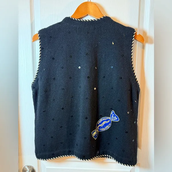 VINTAGE Belle Point Christmas Knit Vest Sz M - Image 6