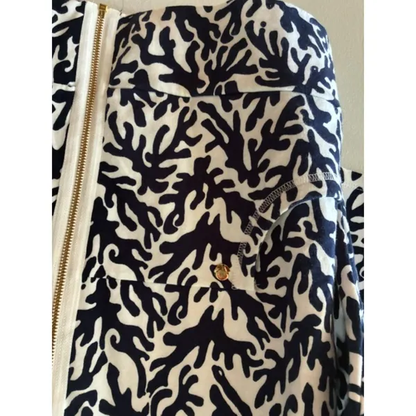 Lilly Pulitzer Navy White Coral Print Zip Front Jacket Size XL Resort Coastal - Image 2