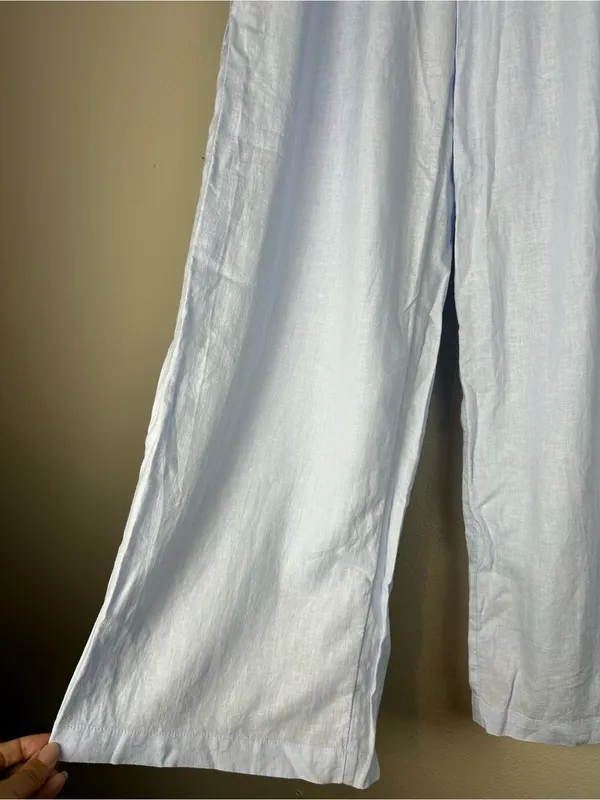 aerie Light Blue Wide-Leg Linen Blend Lounge Pants Coastal Vacation - Image 4