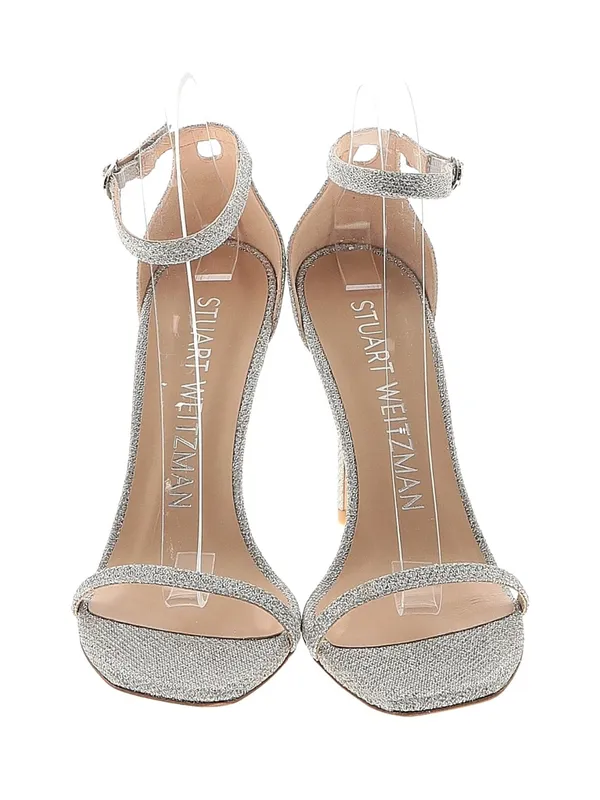Stuart Weitzman Silver Glitter Ankle Strap Heels Sandals Size 8 NWT $599 - Image 4