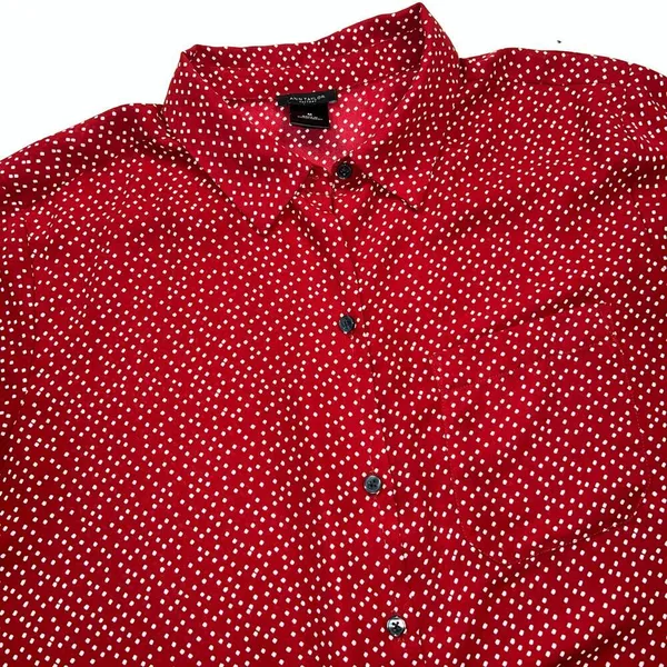 Ann Taylor Factory Red Dot Collared Crepe Blouse Long Roll Tab Sleeves Size M - Image 7