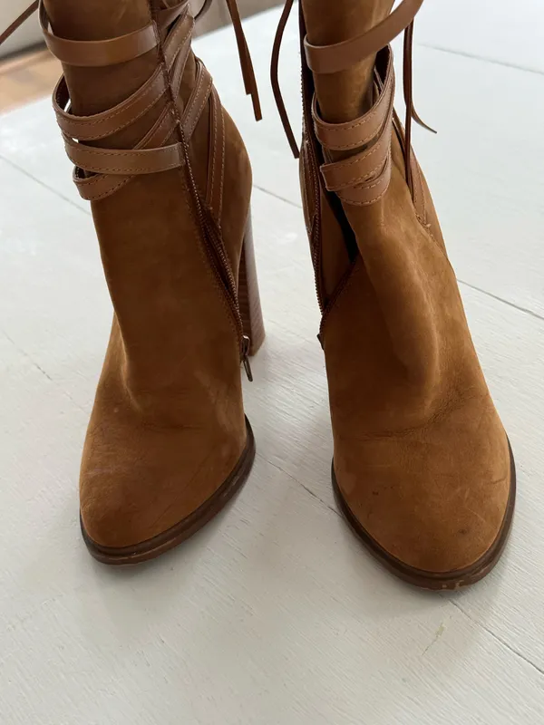 Women’s ankle boot 3 1/2 inch heel tan suede - Image 7