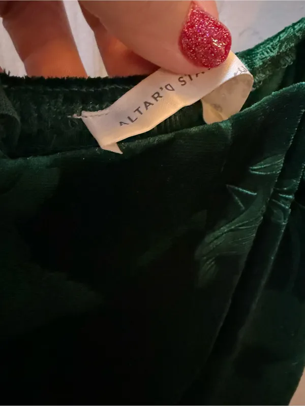 Altar'd State Deep Green Floral Velvet Mini Dress size XS - Image 2