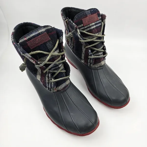 Sperry Saltwater Duck Boots Womens‎ 10 M Blue Red Wool Plaid Waterproof Rubber - Image 4