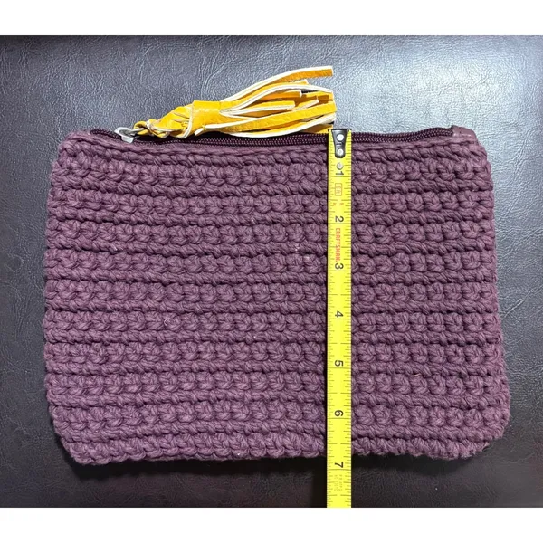 Aerie Purple Crochet & Faux Leather Zip Cosmetic Bag Makeup Pouch with Tassel - Image 5