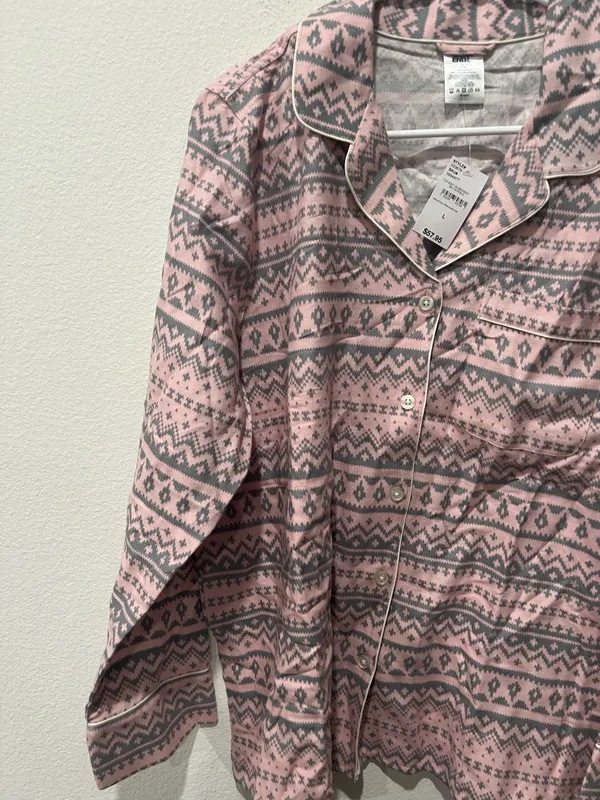 Pink and Gray Patterned Pj Top by Lands End - Image 2