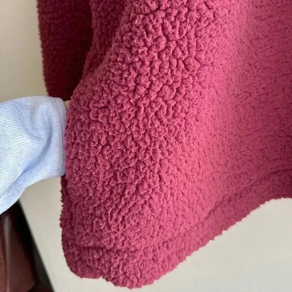 Aerie Dream Sherpa Quarter Zip Sweatshirt, Cherry Pink/Hot Pink, Size Medium - Image 13