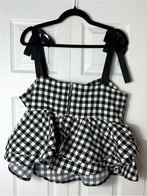 Shein Black White Gingham Check Peplum Top Pants Matching Set Size XL NWOT - Image 5
