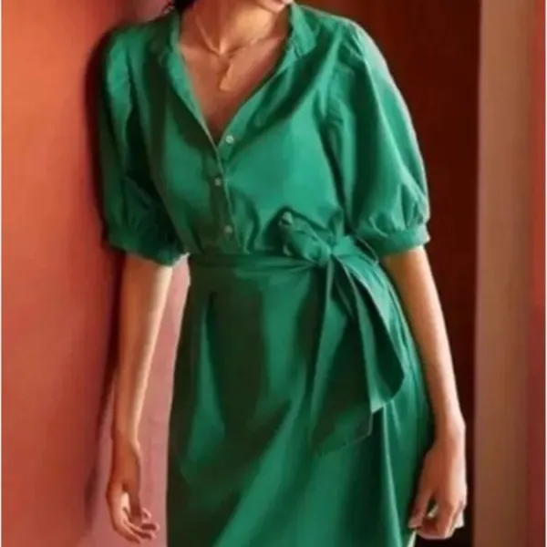 Anthropologie Amadi Glisy Puff Sleeved Green Shirt‎ Dress size M - Image 2