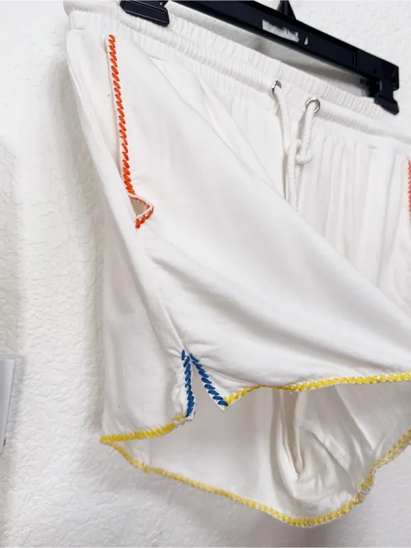 Wild Honey Ivory Rainbow Contrast Stitch Zip Hoodie Shorts Two Piece Lounge Set - Image 8