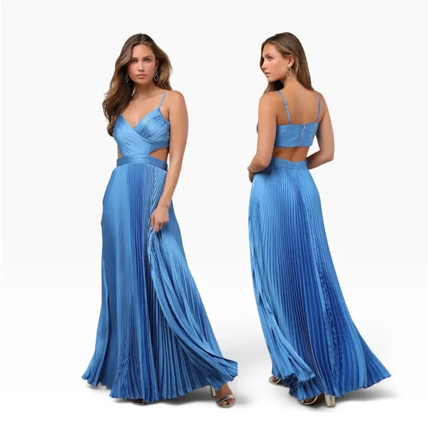 Lulus Got the Glam Blue Pleated Cutout Maxi Dress size Medium NWT - Image 2