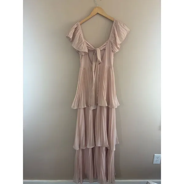 Lulus Notorious Charm Blush Pleated Flutter Sleeve Maxi Dress Size XS Formal - Image 6