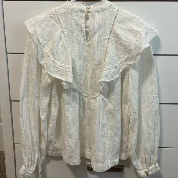 MANGO Ruffle Cotton Blouse White - Image 3