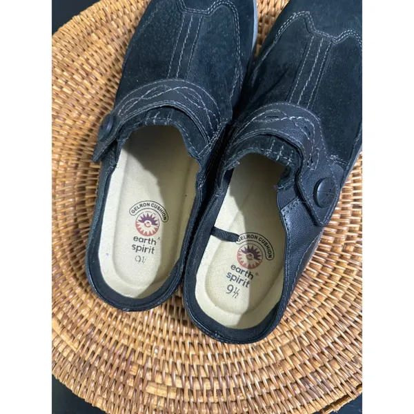 Earth Spirit Womens Gelron Cushion Black Suede Leather Mules Clogs Size 9.5 - Image 4