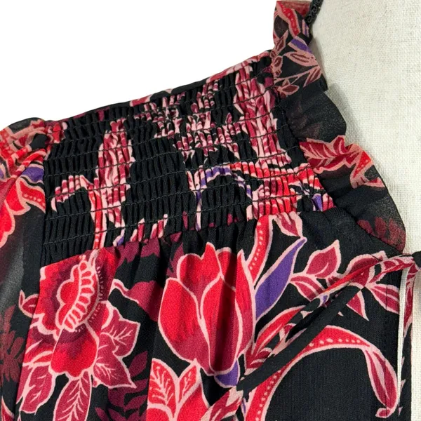 WHBM Small Tunic Top Floral Lined Long Balloon Sleeve Stretch Keyhole Smocked - Image 3