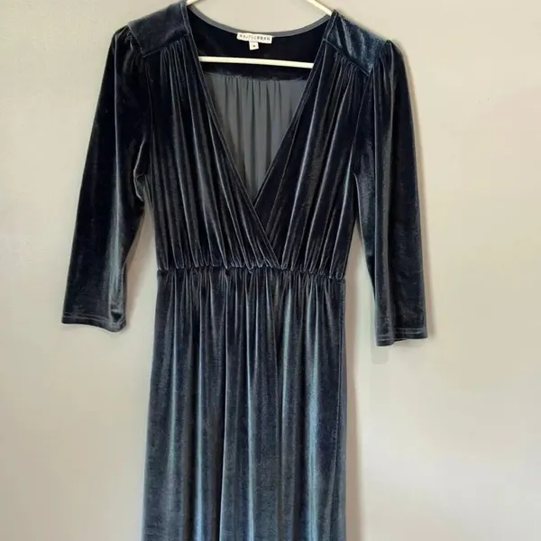 Baltic Born Sofia Velvet Slate Blue half sleeve maxi dress Small #784 - Image 3