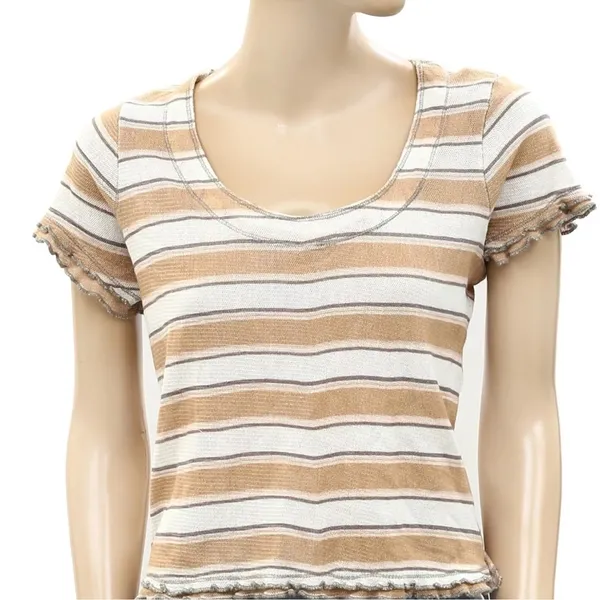 NWT Free People Garner Tee Shirt Top Striped Ruffle Short Sleeve Size Small - Image 6