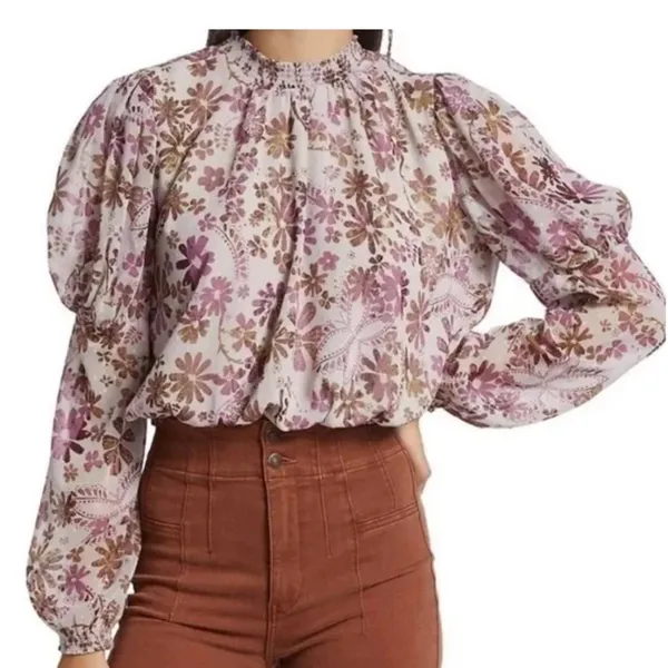 Free People Clarissa Purple Floral Blouse - Image 2