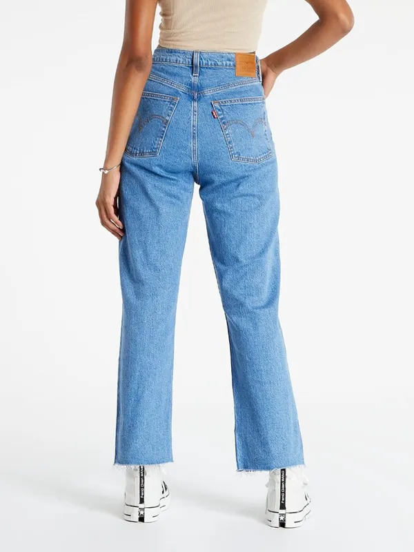 Levi's Ribcage Straight Ankle Jeans Blue Womens 30 High Rise Fray Hem Button Fly - Image 2