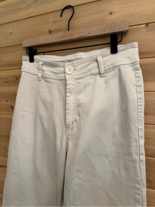 Oat 8/29 Cream High Rise Wide Leg Cotton Blend Pants Raw Edge Summer Casual - Image 6