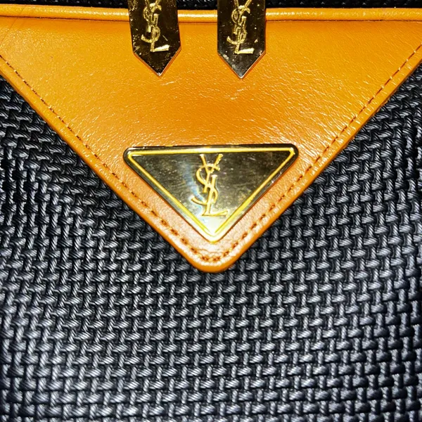 YVES SAINT LAURENT Vintage Leather-Trim Woven Boston Bag - Image 5