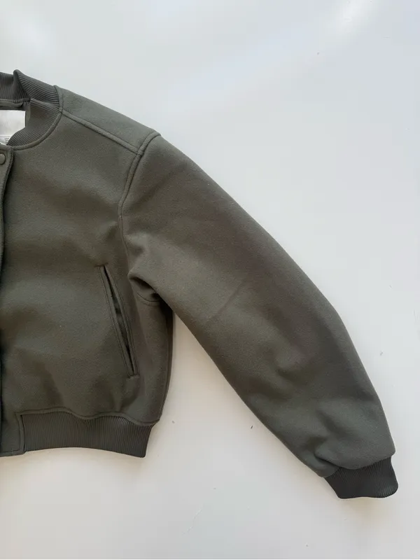 H&M Felted Bomber Jacket Olive Green Size Medium - Image 6