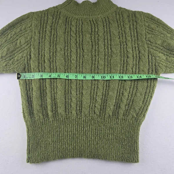 Cider 14R Wool Blend High Neck Olive Matcha Green‎ Short Sleeve Sweater Top M - Image 6