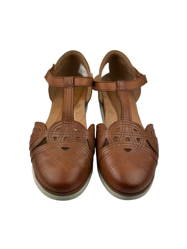 *Cobb Hill Laci Fisherman Comfort Mary Jane Shoe Women 8.5 Brown Leather T-Strap - Image 2