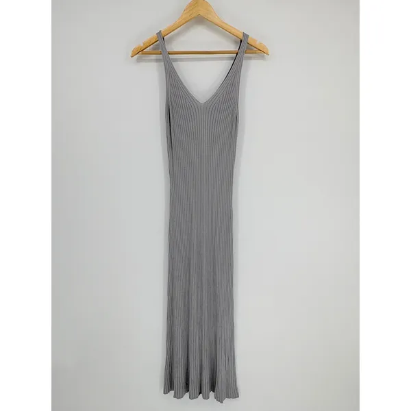 Revolve Callahan‎ Knitwear Dress Perfectly Pale Gray Rib Sleeveless Midi Medium - Image 2