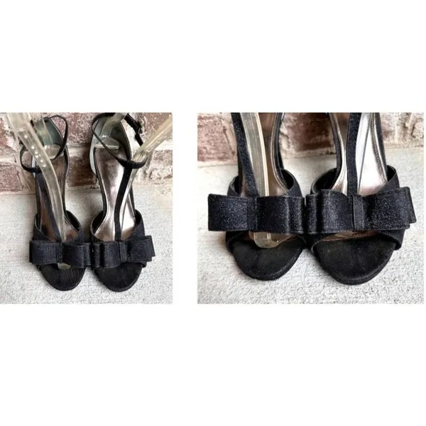 I Miller Black Stiletto High Heels 9M Black Bow Ankle Buckle Peep Toe Br… - Image 3
