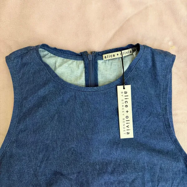 Alice + Olivia Reggie Muscle Crop Tank Top Denim Print Size Small Lightweight‎ - Image 8