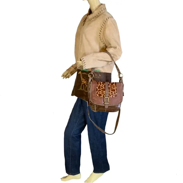 The Sak Brown Distressed Leather W/Calf Hair In Giraffe Print Bag - Image 2