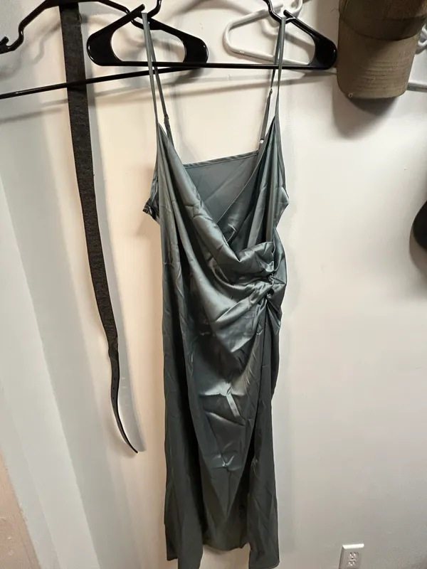 Cider Solid Satin Slit Midi Dress - Image 2