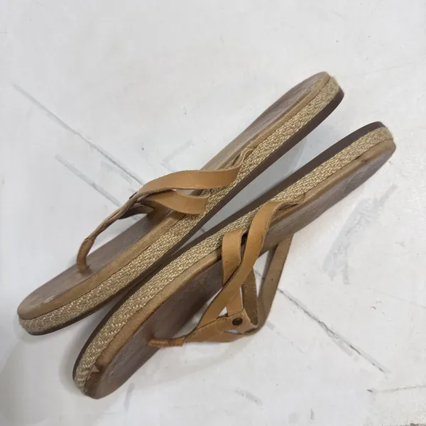 UGG Women's Brown Leather Espadrille Boho Annice Flat Thong Sandals Women's 8 - Image 6
