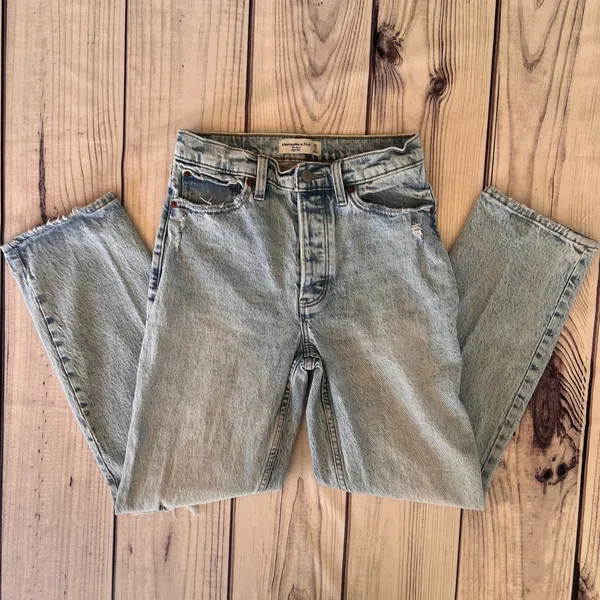 Abercrombie & Fitch Distressed High Rise Straight Leg Dad Jeans - Image 2
