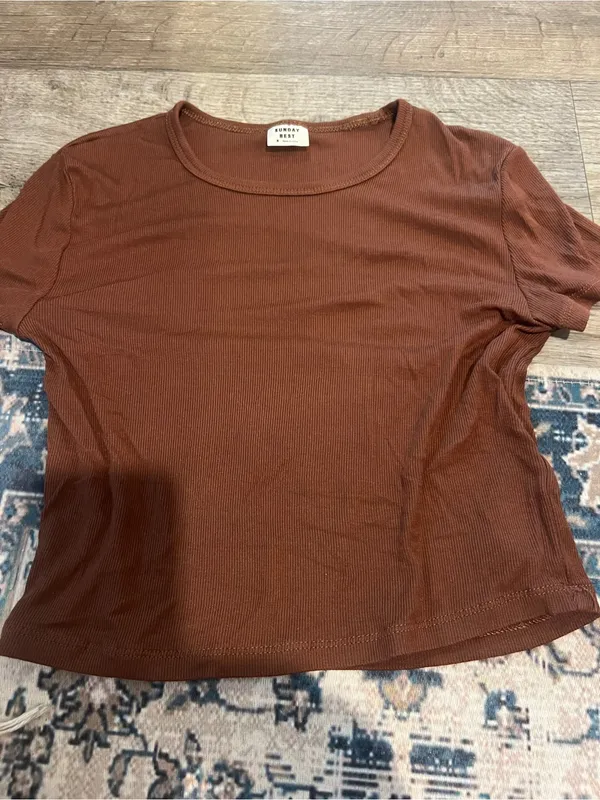 Sunday best Brown Scoop Neck Crop Tee - Image 3
