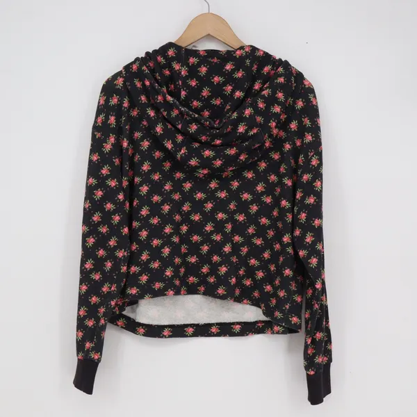 Alice + Olivia Floral Rose Half Zip Hoodie Sweatshirt Black Large - Image 4