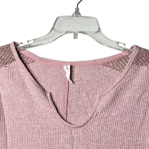 Daily Practice Anthropologie Shirt Womens XS Pink Waffle Knit Thermal Split Neck - Image 10