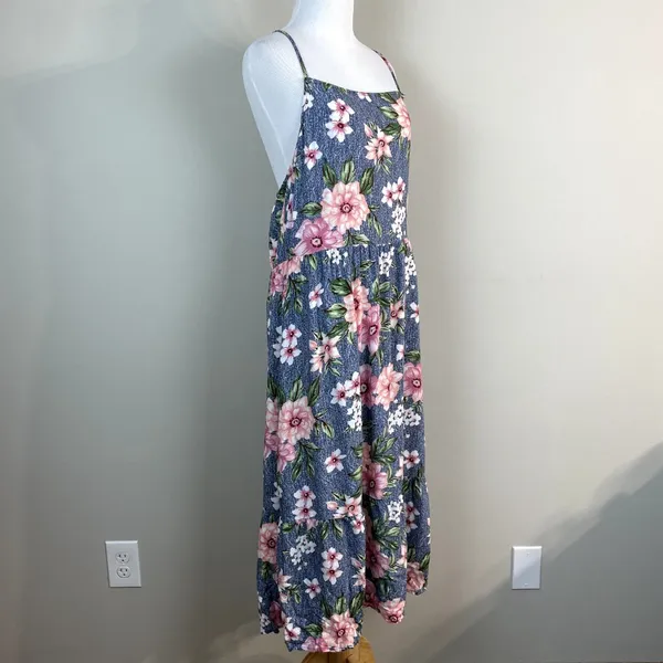 Hiatus Dress Womens XL Blue Pink‎ Floral Midi Strappy Open Back Casual Summer - Image 4