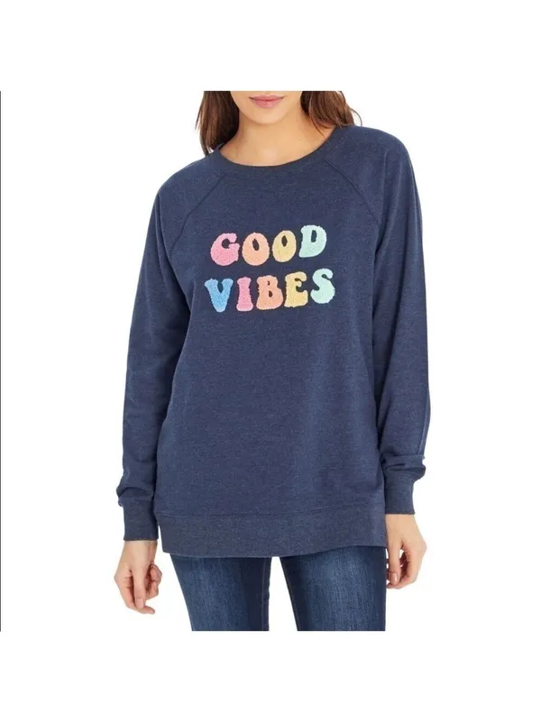 Wildfox Good Vibes pastel rainbow textured loop knit statement sweatshirt size S - Image 2