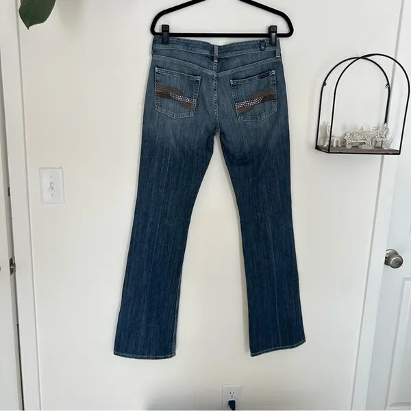 7 for All Mankind Rhinestone Pocket Bootcut Denim‎ Blue Jean Size 29 - Image 2