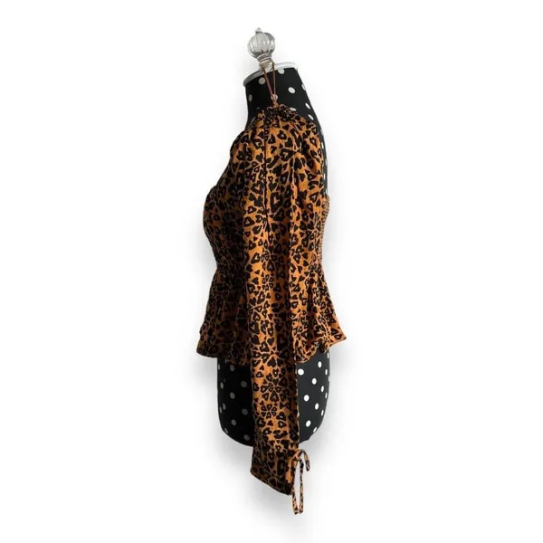 Urban Outfitters Womens Blouse‎ Sz M Ava Smocked Heart Leopard Print NEW - Image 8