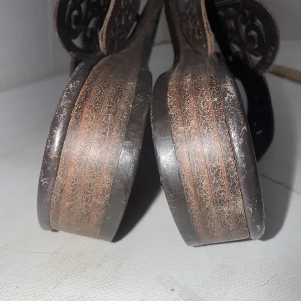 Vintage Y2K Brighton Cedar Leather Heart Flip Flop Sandals Shoes Brazil Sz 6.5 - Image 8