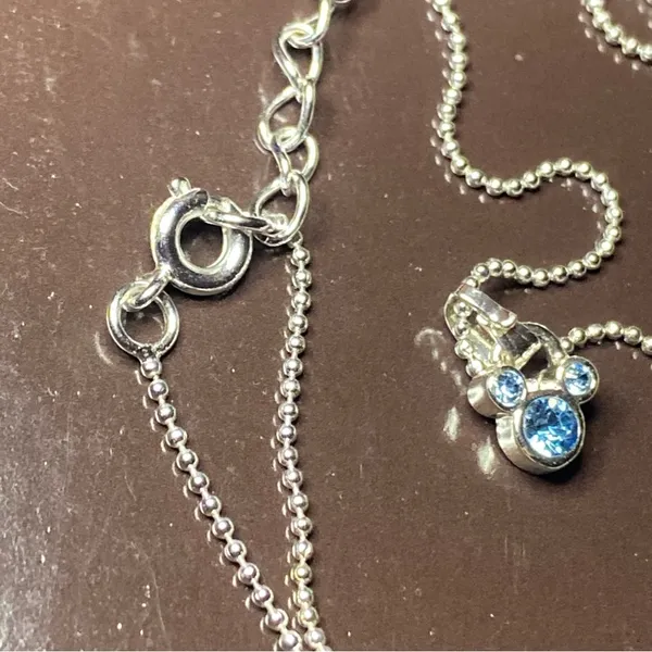 Disney 18” Adjustable Silver Chain Necklace Mickey Head Icon Blue Stone .25” - Image 4